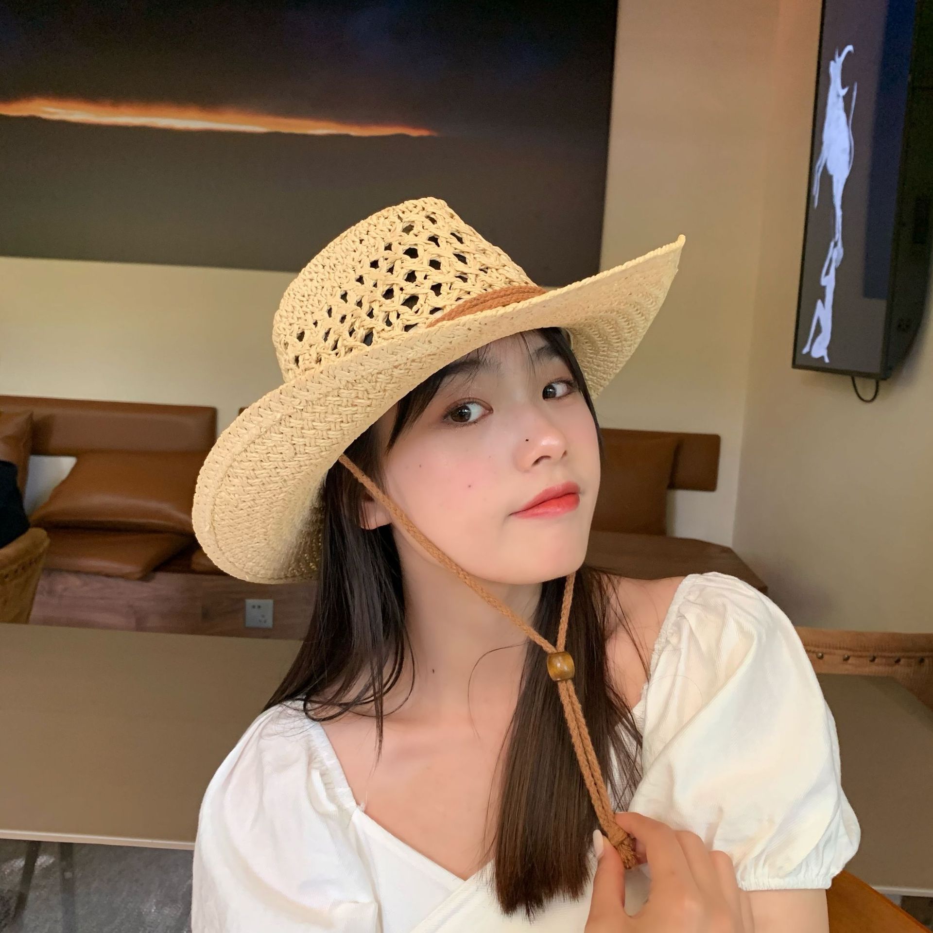 美式复古西部牛仔帽遮阳草帽女夏露营登山帽太阳帽街头骑士帽