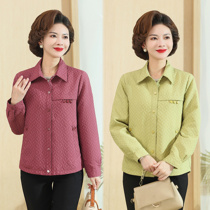 中年女装秋季短款外套2024新款翻领上衣服中老年妈妈春秋装开衫女