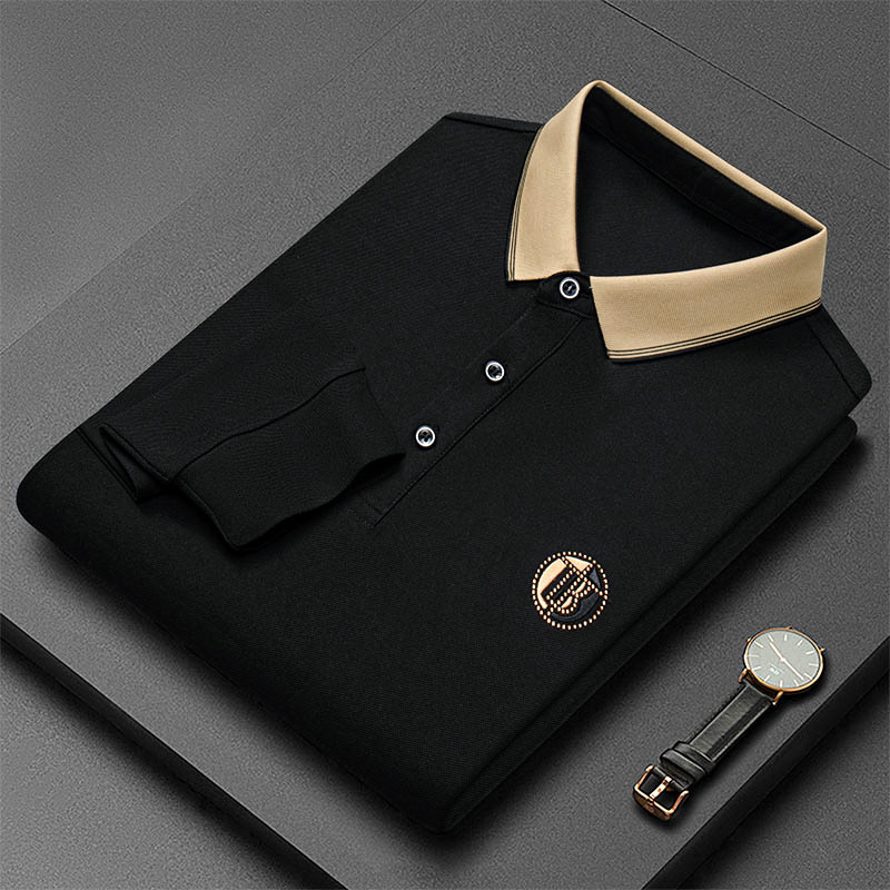 Spring and Autumn New Men's Long-Sleeved Polo Shirt Casual Loose Lapels Embroidered T-shirt Business Breathable Top Men's Clothing