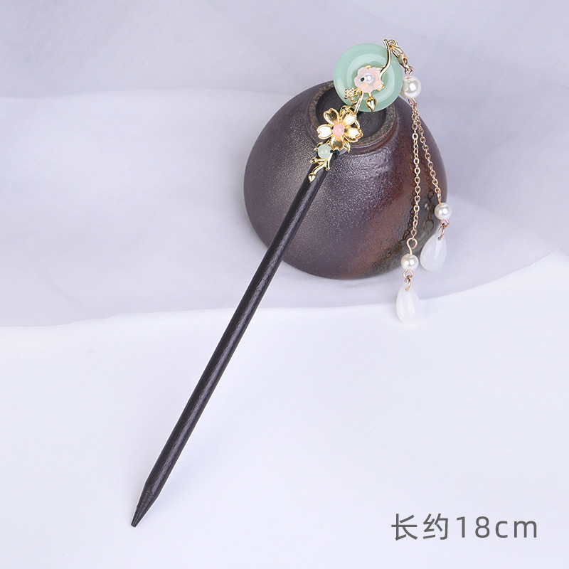Updo Wooden Hair Clasp Wooden Hairpin Antique Hair Accessories Solid Wooden Hair Clasp Hairpin Headdress for Han Chinese Clothing Tassel Buyao Cheongsam Hairpin