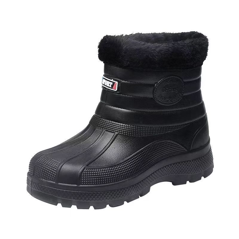 Fleece-lined Men's Snow Boots Cotton-Padded Rain Boots Laundry Kitchen Sanitary Work Shoes High-Top Eva Warmth Retention Material Rain Boots