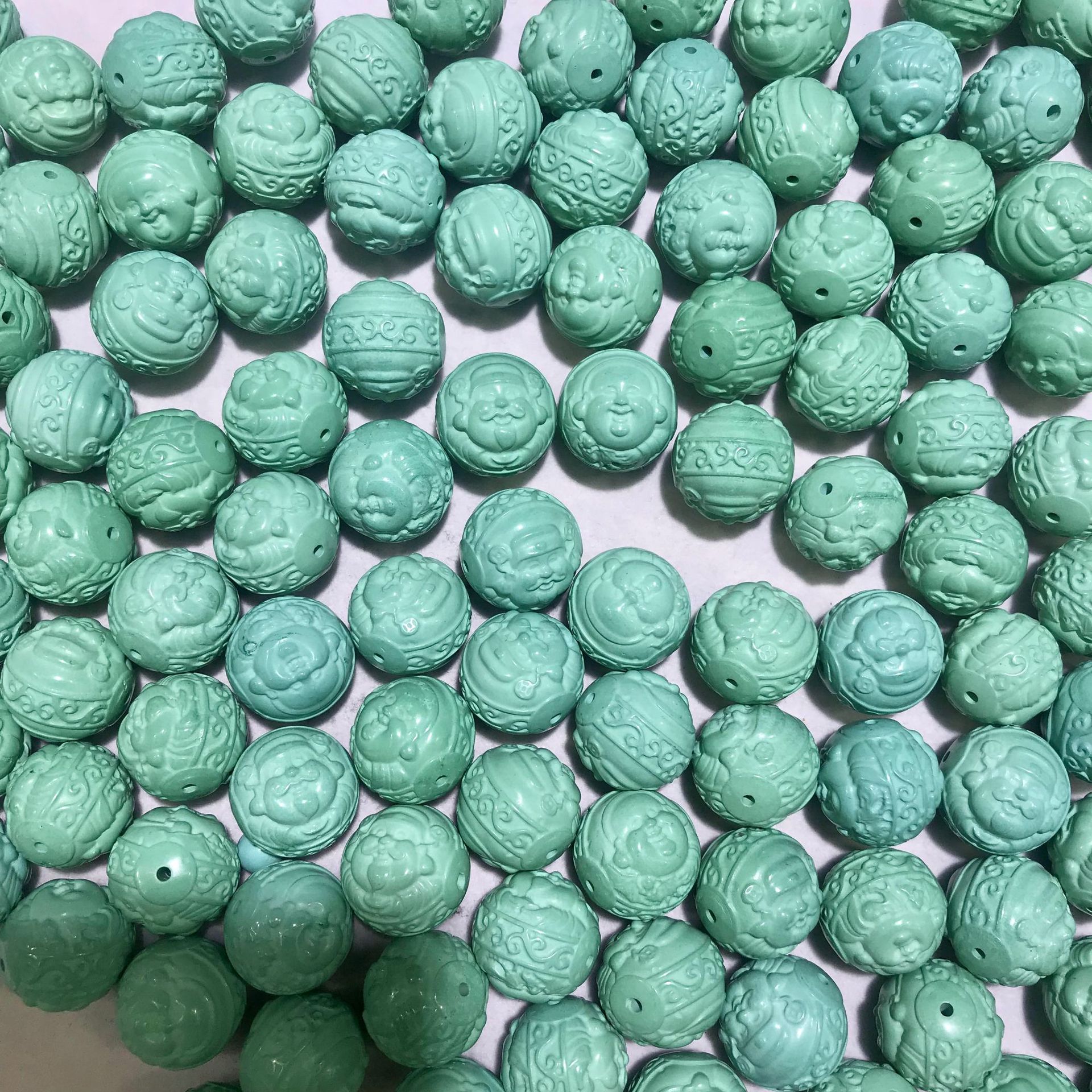 菱镁矿优化二代绿松石财神弥勒佛珠diy配饰