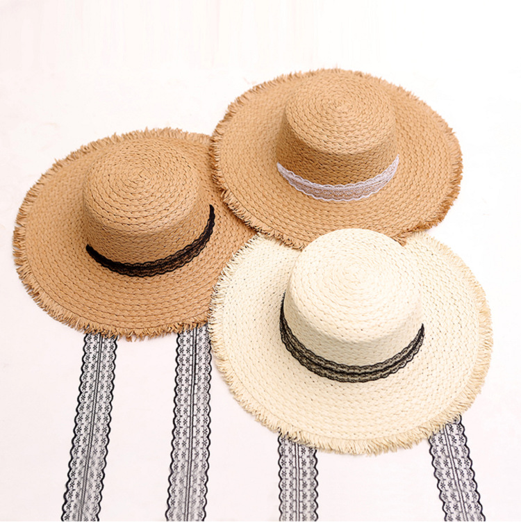 Korean Style Pull Grass Ft-Top Cap Summer Sun Shade Wide Brim Raw Brim Straw Hat Monocome ce Breathable Beach Sun Protection Girl's Cap