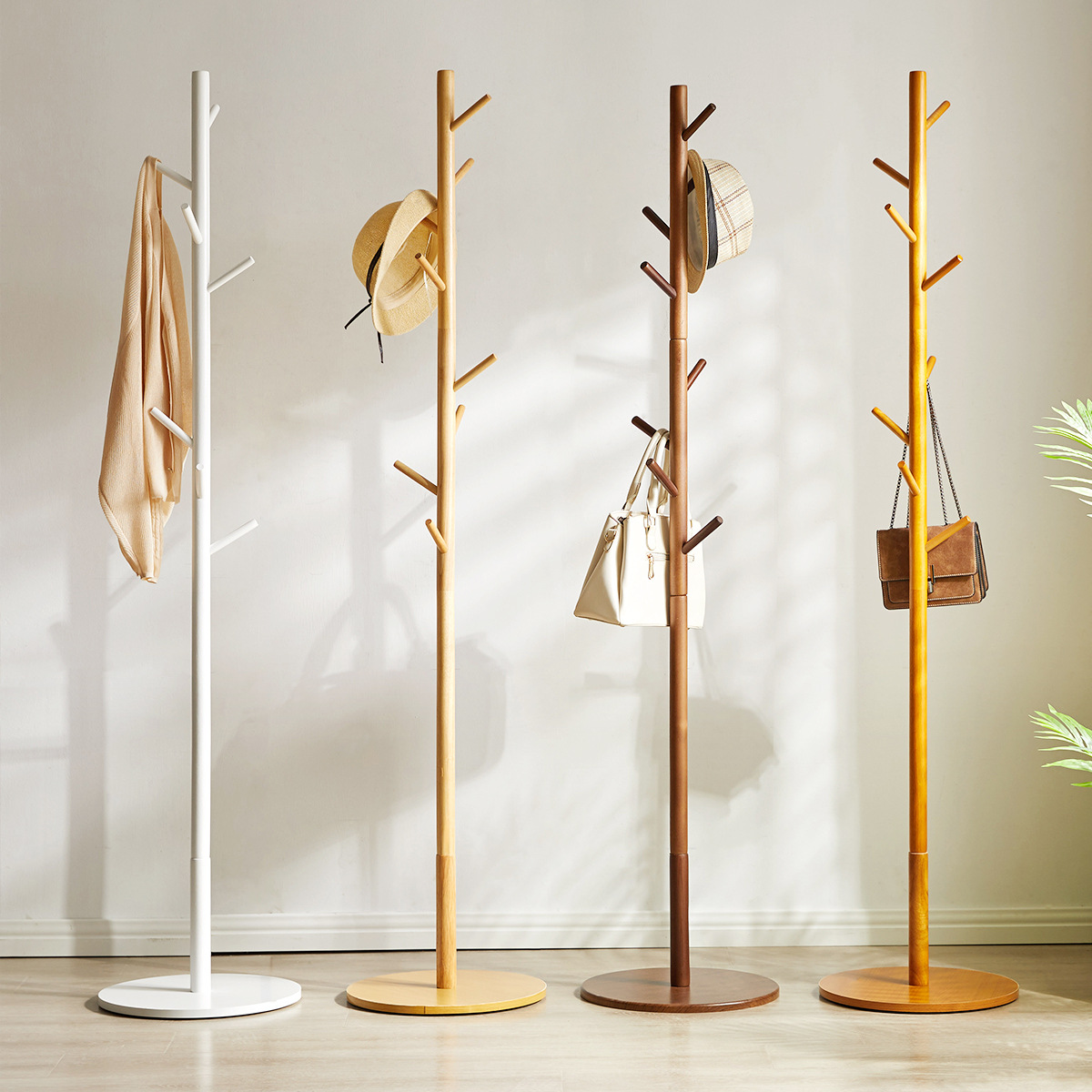 家逸实木衣帽架衣架落地挂衣架简易衣服架办公室单杆立式衣架子
