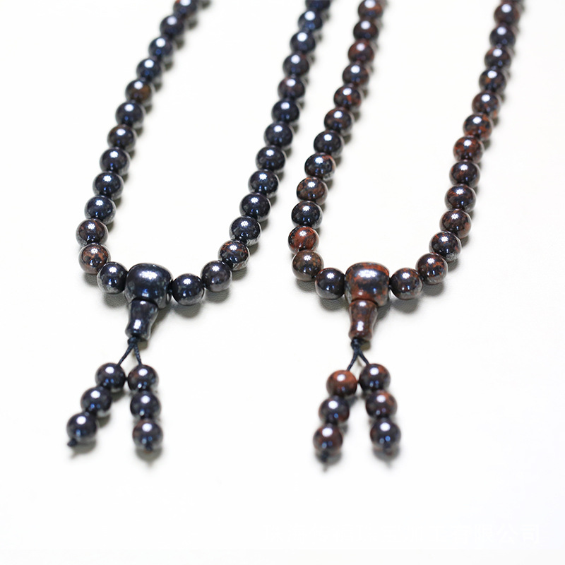 新疆淖毛湖天宝石黑金刚能量石佛珠6-12mm108颗念珠手持中强磁