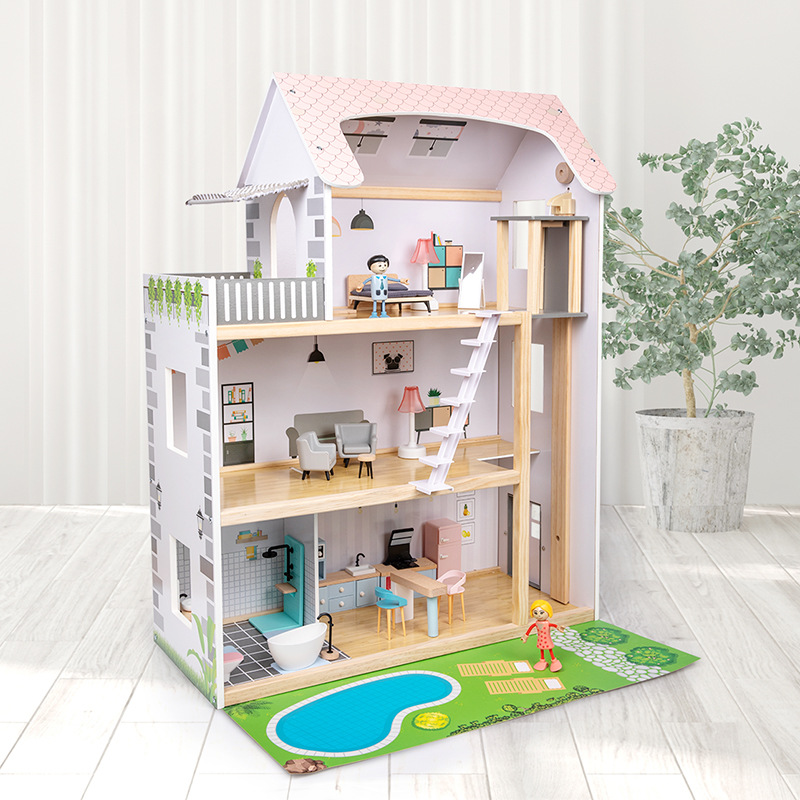 simulation princess house play house cottage wooden luxury villa role play solid wood furniture birthday gift toy