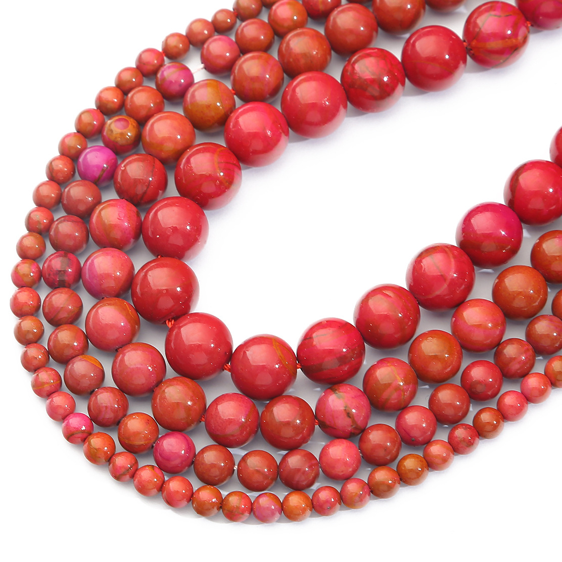 天然加色红金石圆珠石手串 手链 项链diy手工 配件材料