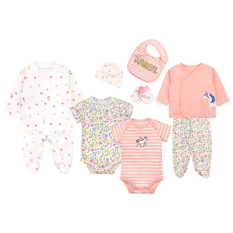 Factory in Stock Wholesale Foreign Trade European and American Baby Jumpsuit 8-Piece Set Ins Pop Baby Boy Baby Baby Baby Clothing