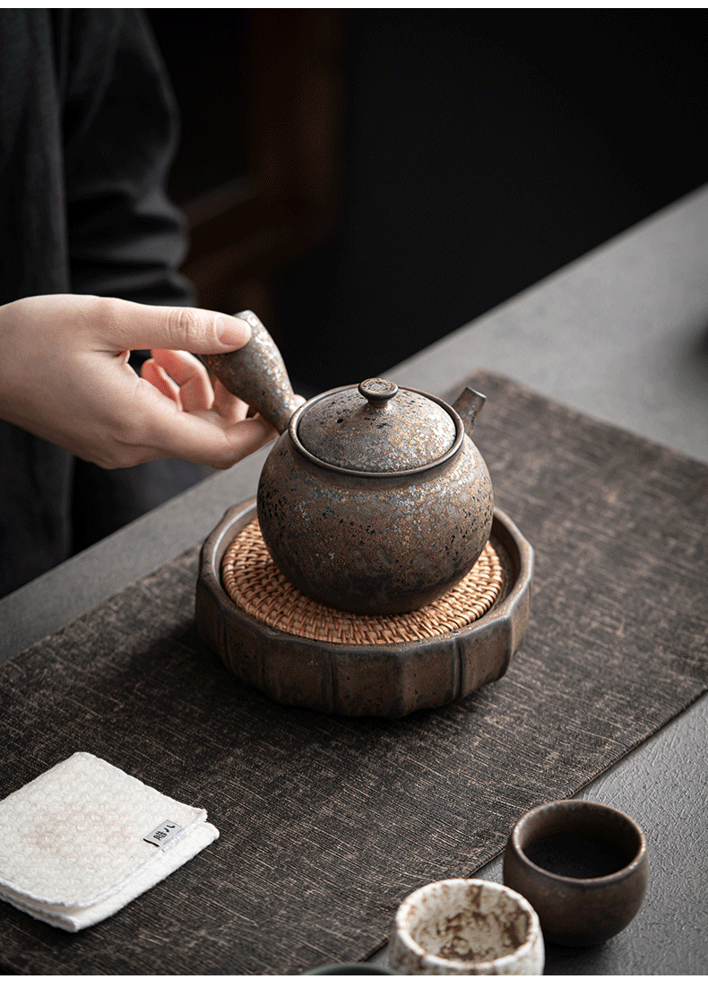 日式粗陶茶壶单壶陶瓷泡茶壶家用复古侧把长柄壶功夫茶具过滤煮茶