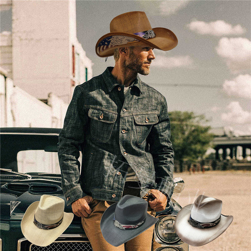 2024新款牛仔帽男女 美国usa印标老鹰爵士礼帽跨境亚马逊外贸帽子