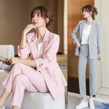 2021春季新款韓版職業女裝修身長袖西服西褲工裝兩件套裝一件代發