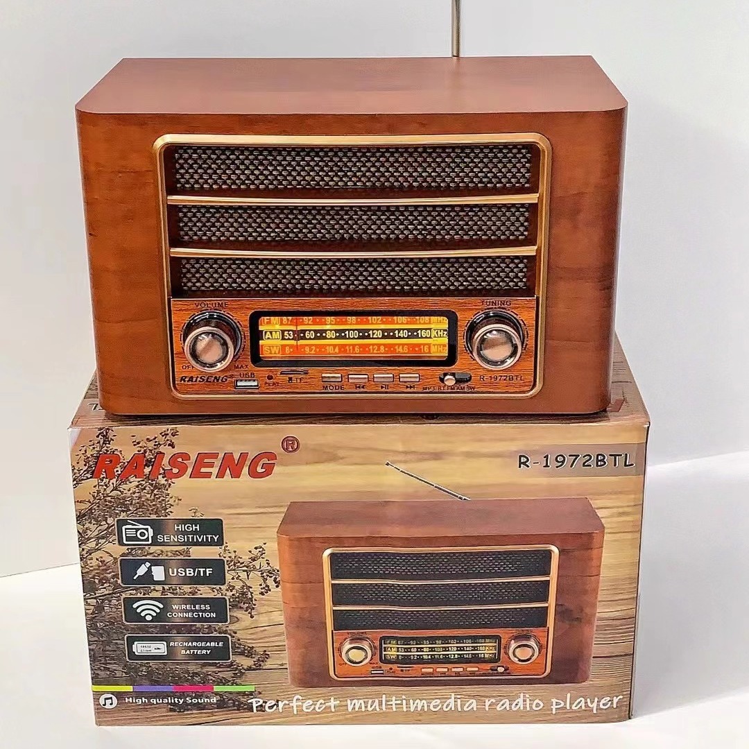 新款r-1972btl复古收音机3波段bt音响扬声器户外便携木质蓝牙音箱