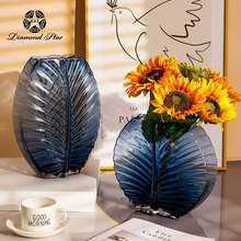 玻璃花瓶高级感高颜值ins风现代简约创意树叶纹插花水培摆件批发