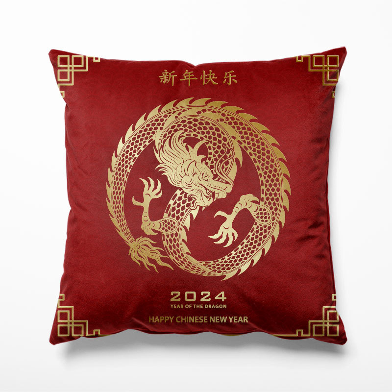 2024 Dragon Year National Tide Pillow New Year Spring Festival Red Festive Lantern Chinese Style Dragon Pattern Chinese Style Cushion Sofa