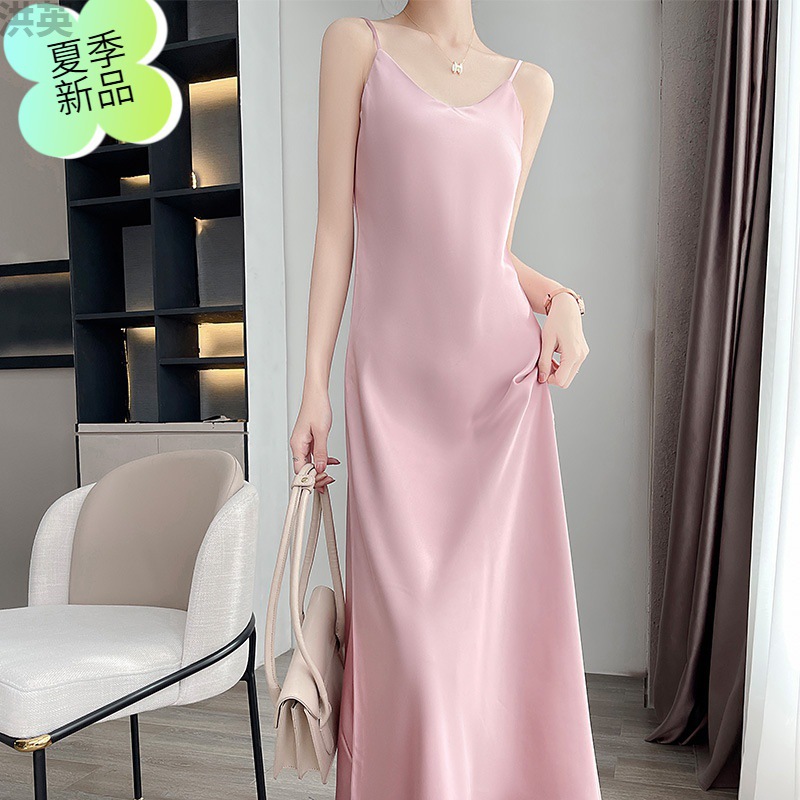 醋酸真丝吊带连衣裙女夏季内搭长裙法式设计感仙女