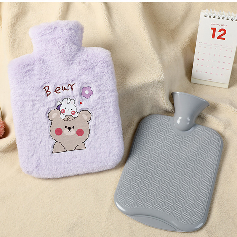 Hot Water Bag Thickened Fleece Cloth Cover Hand Warmer PVC Hand Warmer Hot-Water Bag Hot Water Injection Bag Cartoon Heating Pad