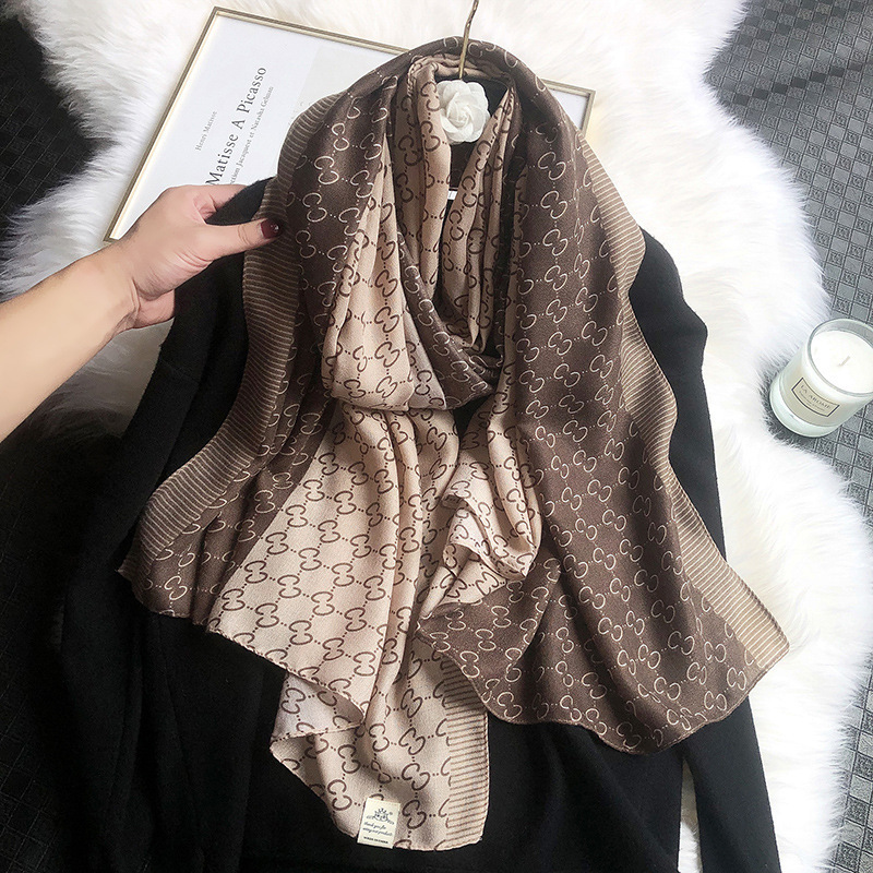 Korean Style Spring New Letter Cotton and Linen Feel Scarf Female Travel Vacation Sun Protection Shawl Winter Warm Scarf Female
