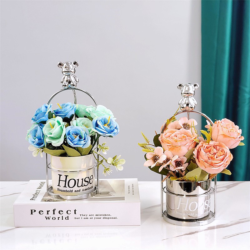 Creative Iron Ceramic Vase Flower Arrangement Decoration Hydroponic Dried Flowers Vase Model Room Living Room Dining Table Coffee Shop Soft Decoration