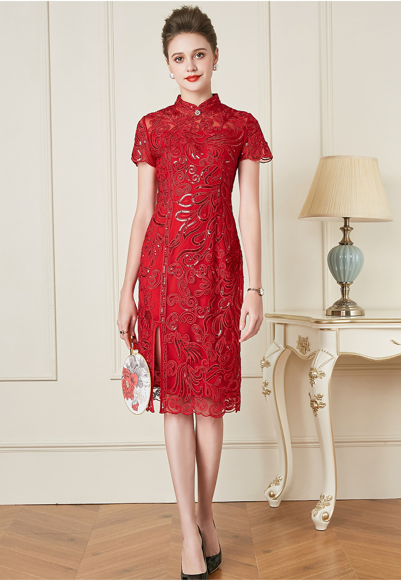 深圳品牌婚礼大码连衣裙短袖2021夏季新款婚宴婆婆妈妈装礼服裙子