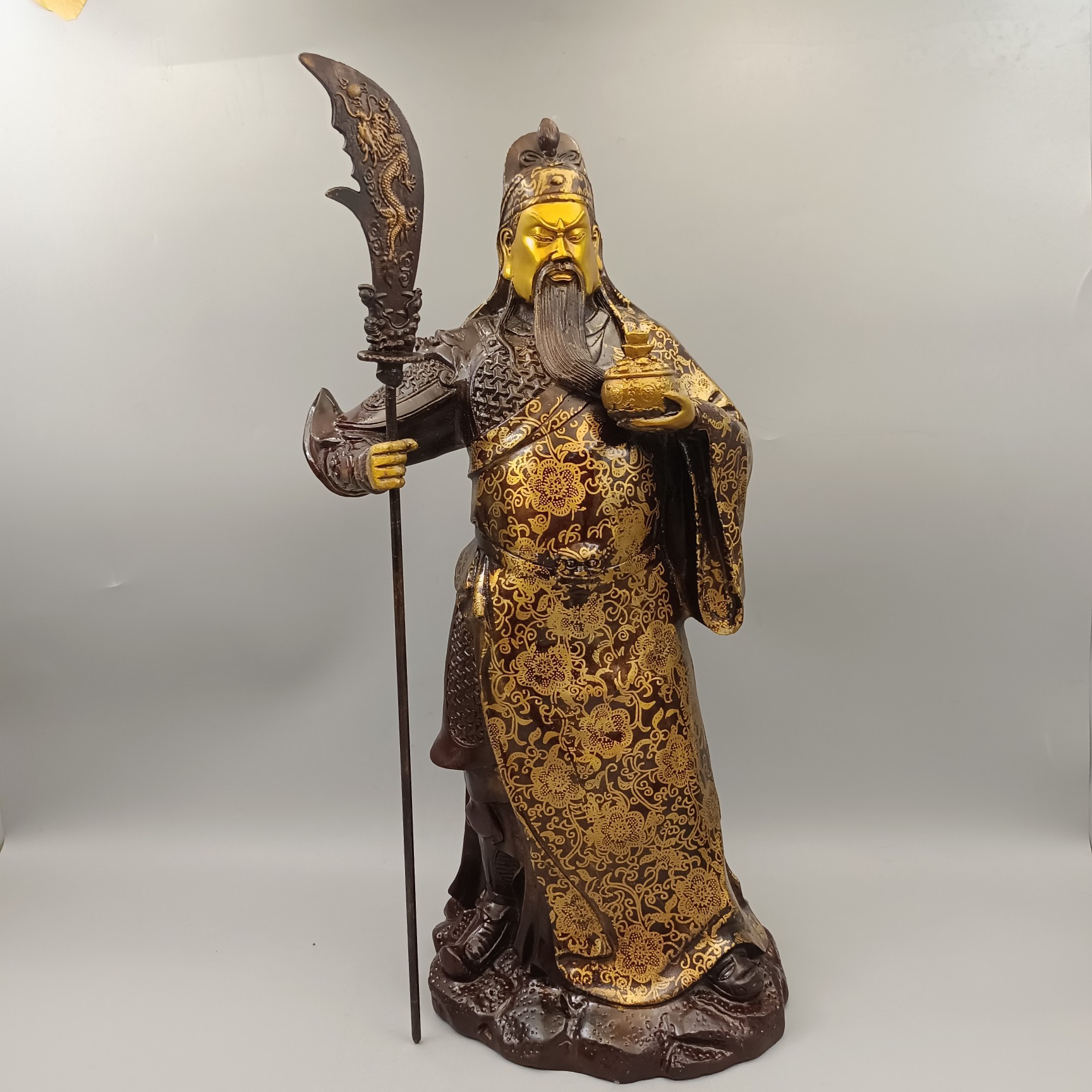 古玩铜器收藏铜摆件 红铜鎏金立刀关公 家居装饰创意礼品工艺品