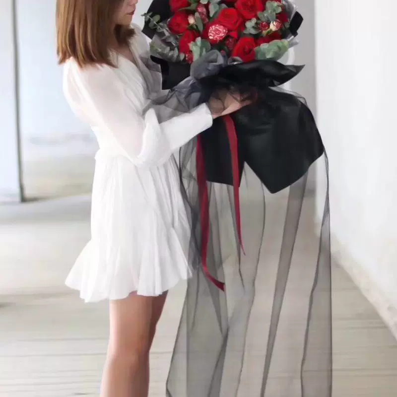 仙女纱软纱白色包花网纱珍珠纱黑色花束婚礼雪纱纱幔鲜花包装网纱