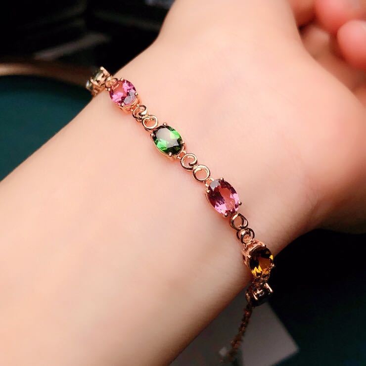 珠宝厂家diy 18k金镶嵌天然碧玺手链 主石:6.25克拉