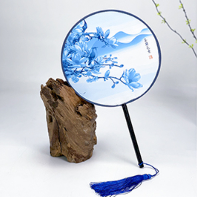 中国风古典宫廷单面圆形舞蹈扇团扇青花瓷模特走秀舞台表演道具