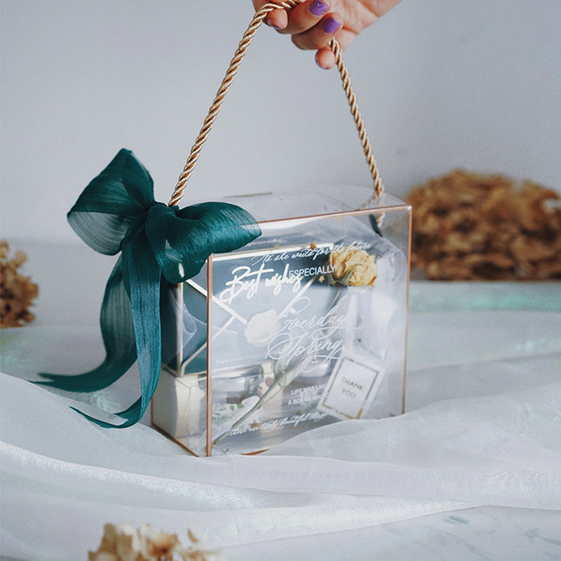 Hand Gift Box Wedding Candies Box Pvc Transparent Plastic Box Can Hold Towel Bear Rectangular Portable Gift Box
