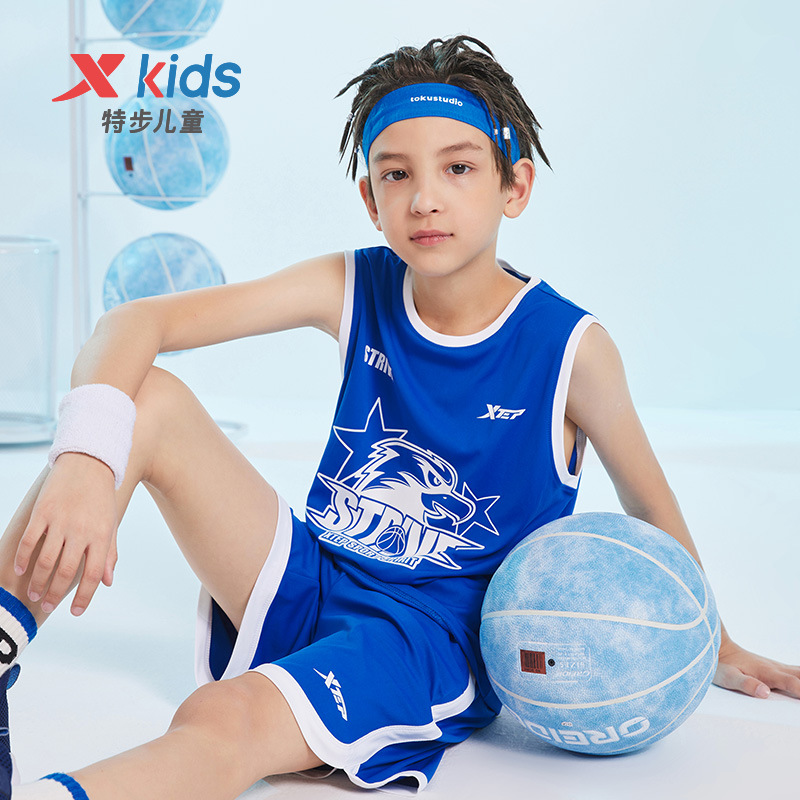 特步童装儿童篮球短袖套装夏季新款男童两件套运动服大童夏装清仓