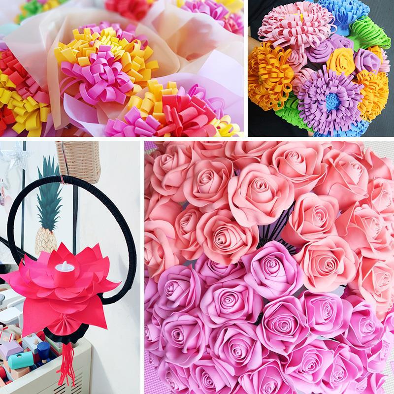 海绵纸手工纸diy红色玫瑰花彩色幼儿园eva制作材料手工闪光纸紫色