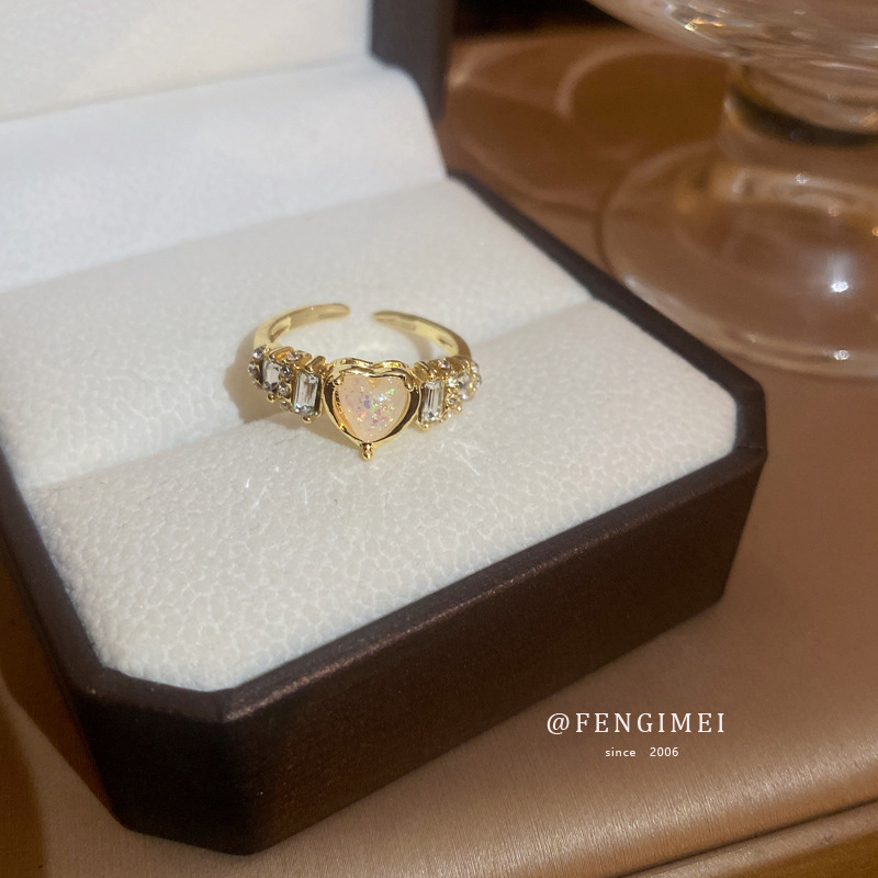Korean-Style Diamond-Embedded Zircon Geometric Open Ring Light Luxury Niche Fashion Index Finger Ring Internet Celebrity All-Match Bracelet for Women