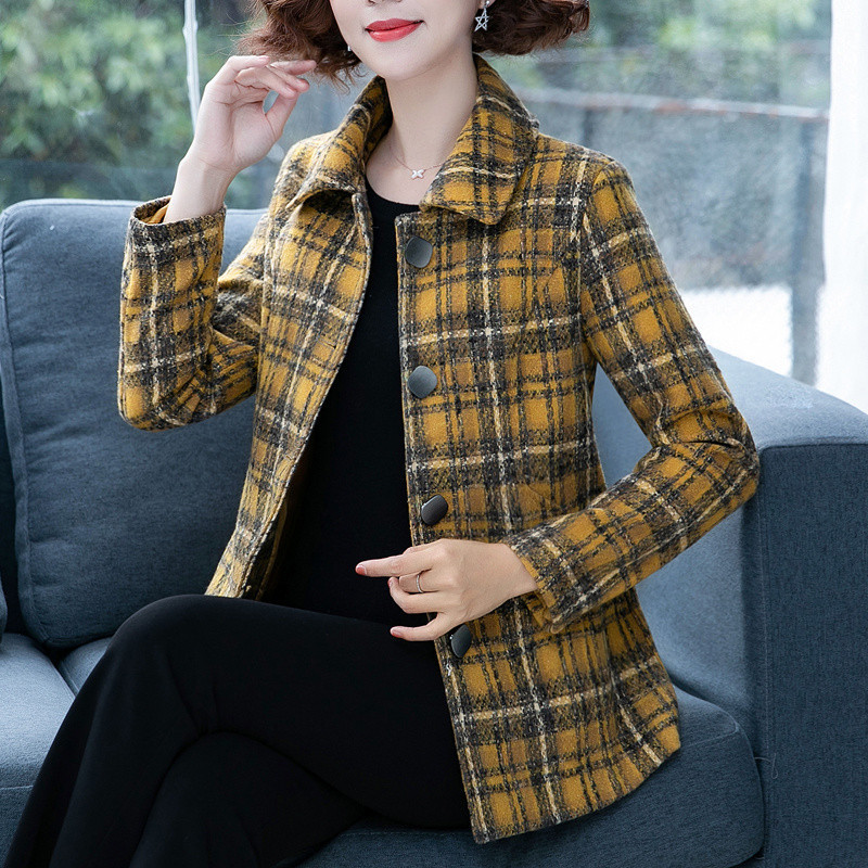 妈妈毛呢外套春秋女40岁50新款短款小西装中老年女装秋装呢子上衣