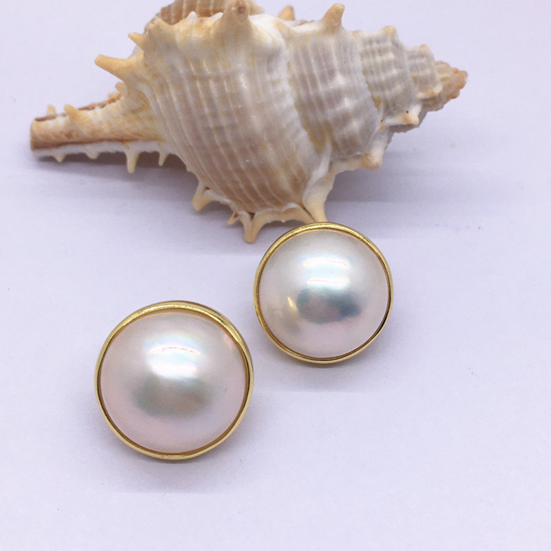 纯银定zhi 淡水马贝珍珠镶嵌 马贝珍珠耳钉耳饰品托 珍珠耳钉托