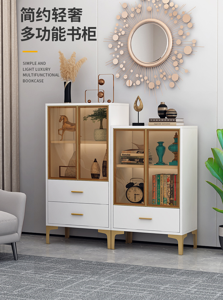 防尘书柜玻璃手办柜轻奢靠墙书架落地客厅置物柜收纳展示柜储物柜