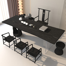 碳化黑色实木茶桌白蜡木大板泡茶桌客厅原木色餐桌悬浮亚克力茶台