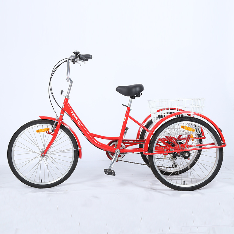 现货外贸批发24寸人力s弯休闲三轮后6速变速老年代步三轮车自行车