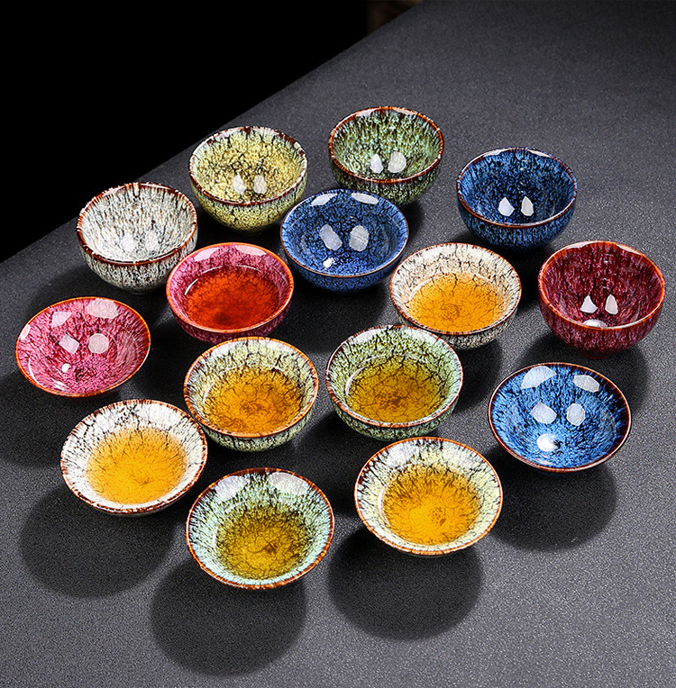 窑变茶杯陶瓷茶盏功夫小茶杯主人杯单杯建盏茶具茶碗品茗杯斗笠杯