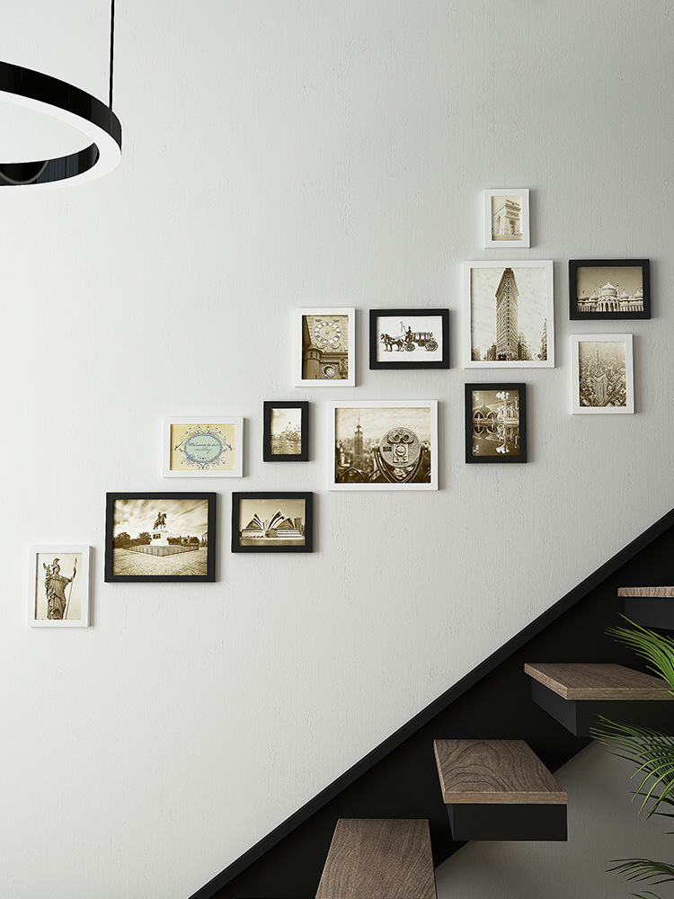 楼梯照片墙相框挂墙洗创意组合走廊过道背景墙相册框墙面简约装饰