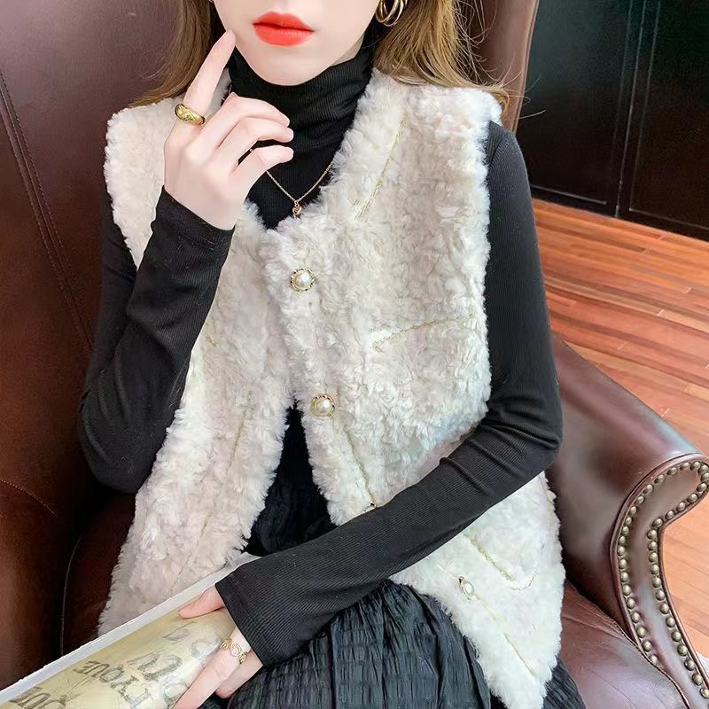 Lamb Wool Vest Women's 2023 Autumn and Winter New Classic Style Fur-like Rabbit Fur Waistcoat Loose Vest Coat