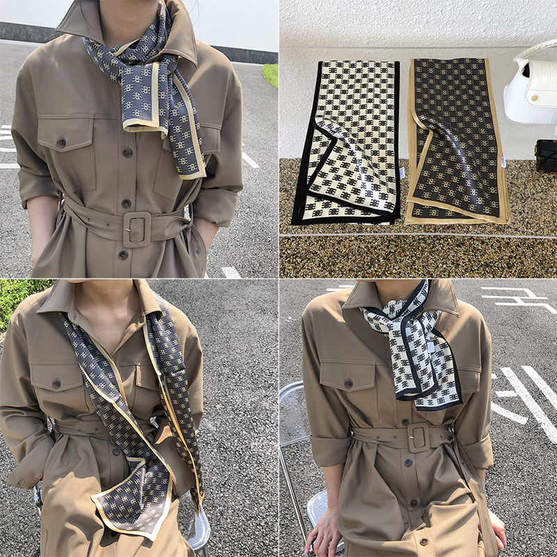 凯旋门老花真丝飘带真丝丝巾淘宝外贸脖套杭州丝绸长款真丝丝巾女