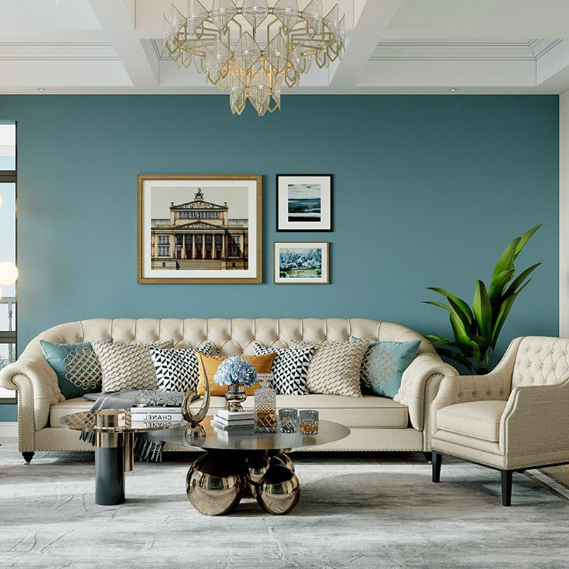 蓝色电视背景墙布网红北欧客厅全屋无缝纯色影视墙孔雀蓝壁布