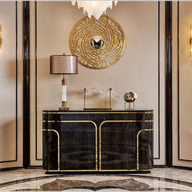 美式玄关柜进门轻奢入户装饰柜鞋柜半圆玄关桌后现代简约实木家具