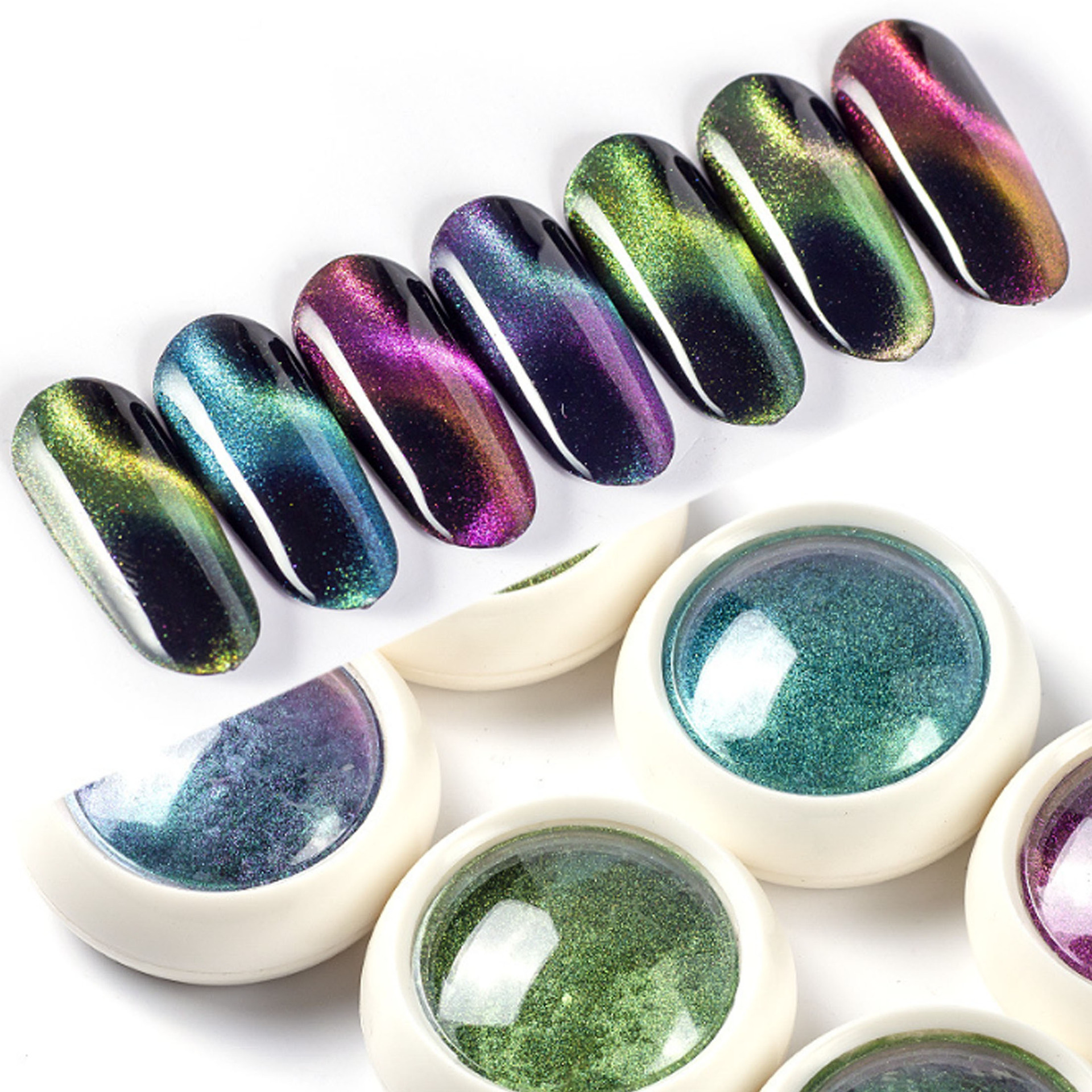 3d魔幻猫眼镭射粉彩色魔镜粉幻彩镜面银粉美甲闪粉导磁性珠光颜料