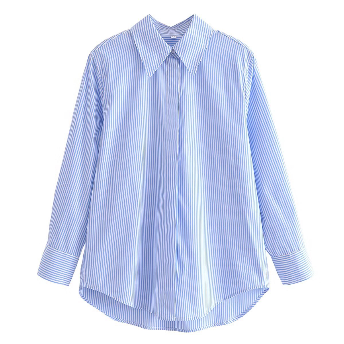 女装欧美2023秋季休闲版型府绸女式衬衫条纹衬衣上衣kk4-69620