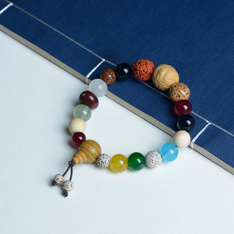 Hangzhou Lingyin Same Style Duobao Bodhi 18-Seed Bracelet Generation Big Heaven Agate Eighteen Prayer Beads Buddha Beads Handheld