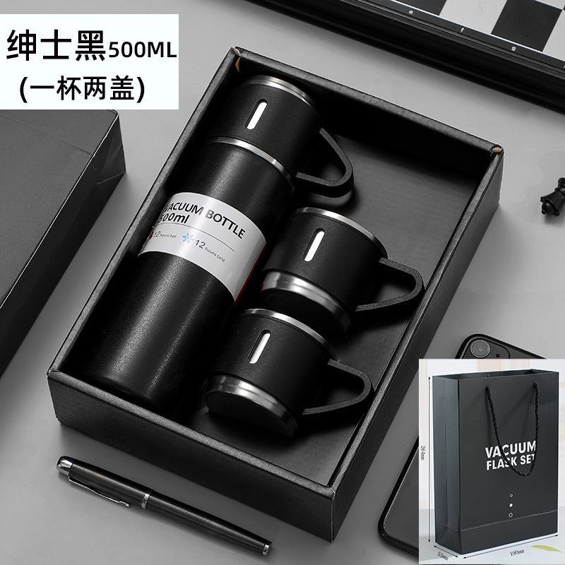 Hot Gift Box Gift Cup Set +304 Stainless Steel One Cup Three Lid Vacuum Cup Portable Business Cup Wholesale