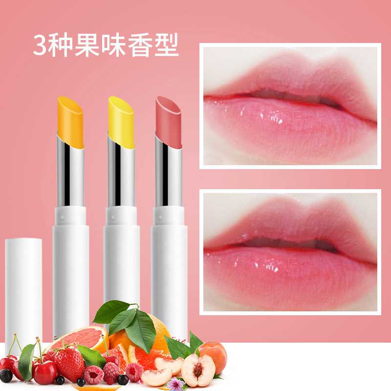 Kan Girl's Age Fruit Flavor Moisturizing Temperature Change Lip Balm Autumn and Winter Lip Care Nourishing Moisturizing Color Changing Lipstick