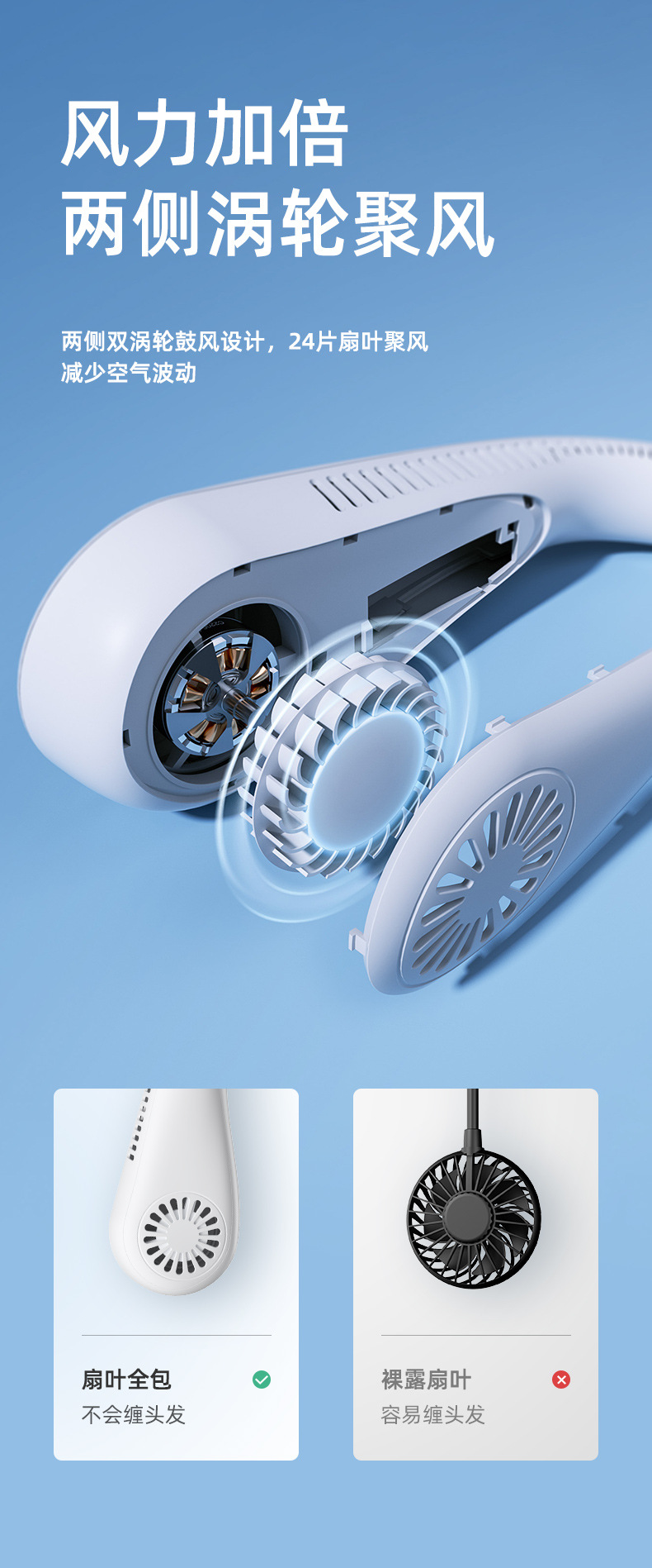 remax睿量无叶挂脖风扇 新款usb充电懒人便携风扇 静音运动小电扇