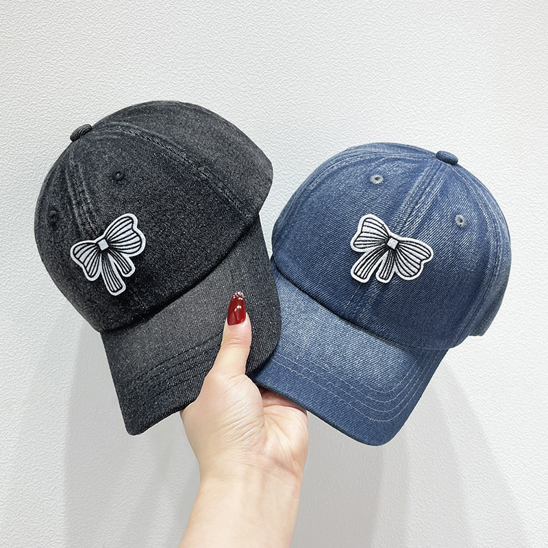 逸漪韩版isn新款春天水洗蝴蝶结贴布鸭舌帽子女甜美百搭棒球帽遮