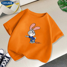 男童女童t恤纯棉上衣夏季新品童装印花兔子图案儿童衣服卡通体恤
